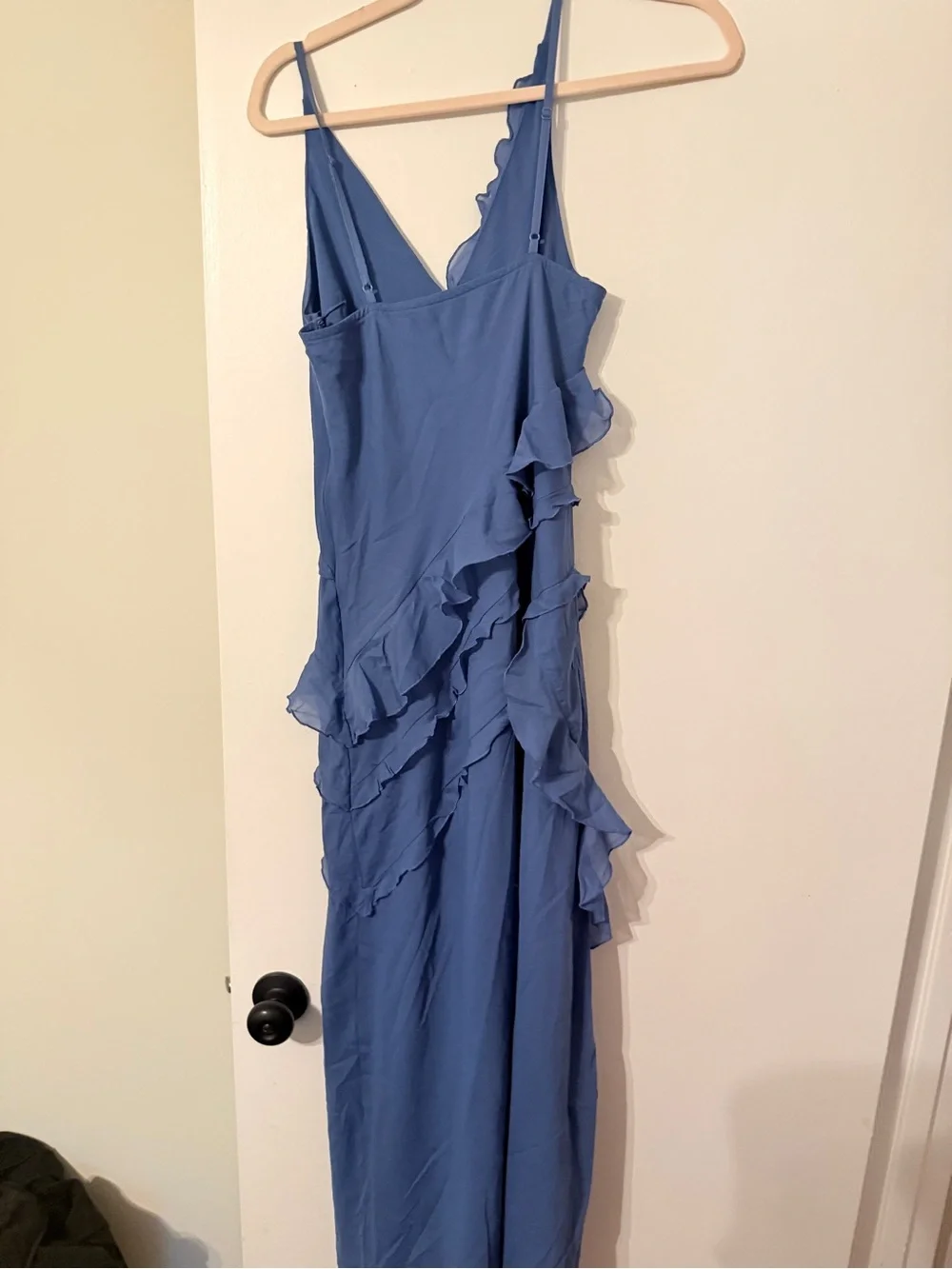 Abercrombie & Fitch Slate Blue Ruffle Maxi Dress - MEDIUM